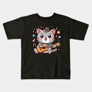 funny cat playing guitar - cat lover funny gifts for cat lover Kids T-Shirt